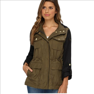 VINCE CAMUTO TWO TONE ANORAK TAB SLEEVE JACKET CARGO JACKET LIKE NEW MEDIUM